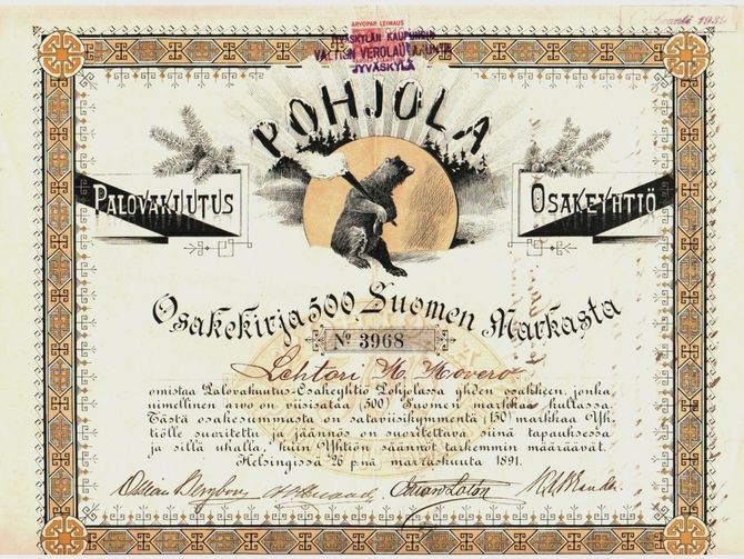 Palovakuutus-Osakeyhtiö Pohjola vuodelta 1891