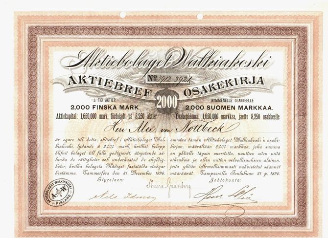 Aktiebolaget Walkiakoski vuodelta 1896