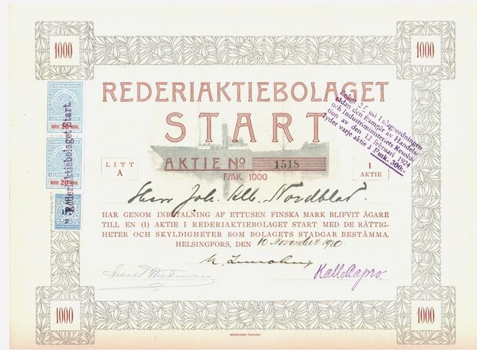 Rederiaktiebolaget Start vuodelta 1920