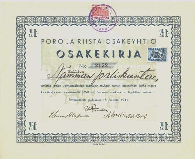 Poro ja Riista Osakeyhtiö vuodelta 1941