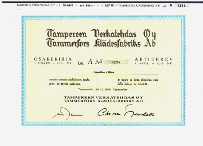 Tampereen Verkatehdas Oy vuodelta 1978