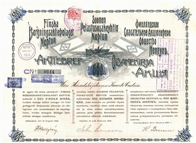 Suomen Pelastusosakeyhtiö Neptun vuodelta 1899