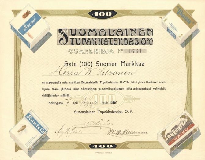 Suomalainen Tupakkatehdas Oy vuodelta 1910