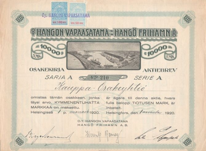 Hangon Vapaasatama Oy vuodelta 1920