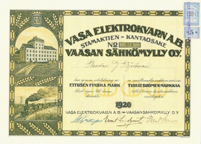 Vaasan Sähkömylly Oy vuodelta 1920